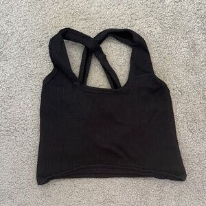 FP Movement by Free People Black Ribbed Crossback Crop Tank